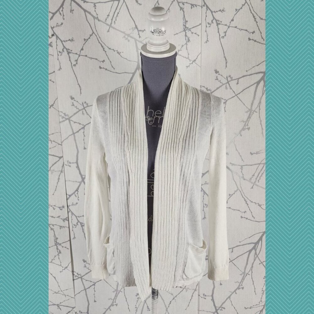 Banana Republic White Ivory Linen Blend Knit Ribbed Cardigan